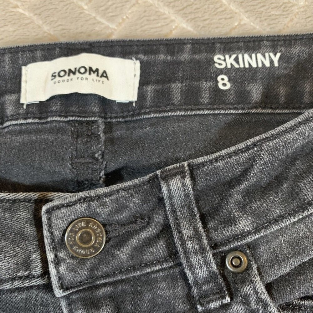 Sonoma Womens 8 Denim Jeans Faded Black Classic Skinny Low Rise Stretch - Picture 7 of 8